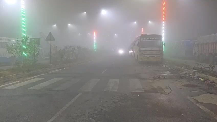 कोहरे ने गाड़ियों की रफ़्तार पर ब्रेक